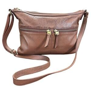 Fossil Elise Brown Pebble Leather Womens Crossbody Shoulder Bag Purse Handbag
